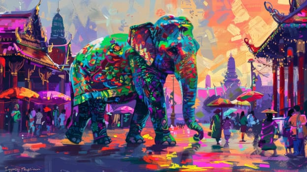 Abstract vibrant colors illustration of Elephant, pop art design background or wallpaper.