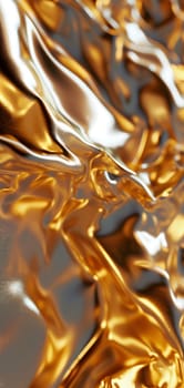 Shiny golden metal waves background and wallpaper. Neural network generated in January 2024. Not based on any actual scene or pattern.