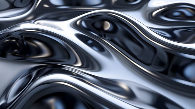 Black glassy waves background and wallpaper. Neural network generated in January 2024. Not based on any actual scene or pattern.