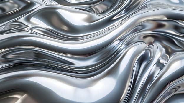 Shiny quicksilver mercury metal waves background and wallpaper. Neural network generated in January 2024. Not based on any actual scene or pattern.
