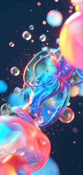 Colorful glass bubbles and waves background and wallpaper. Neural network generated in January 2024. Not based on any actual scene or pattern.