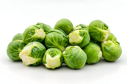 Small heap of brussels sprouts on white background. Neural network generated image. Not based on any actual scene or pattern.