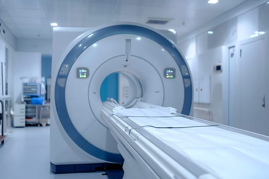 Advanced mri or ct scanner, medical diagnostic machine at hospital lab. Neural network generated image. Not based on any actual scene or pattern.