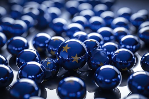Blue glass balls with yellow stars. Symbol of the European Union.