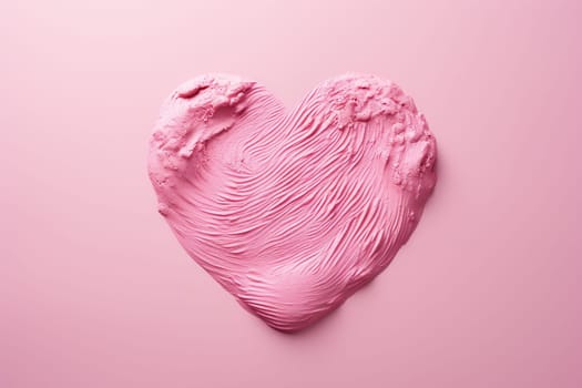Pink heart with paints texture on a pink background.