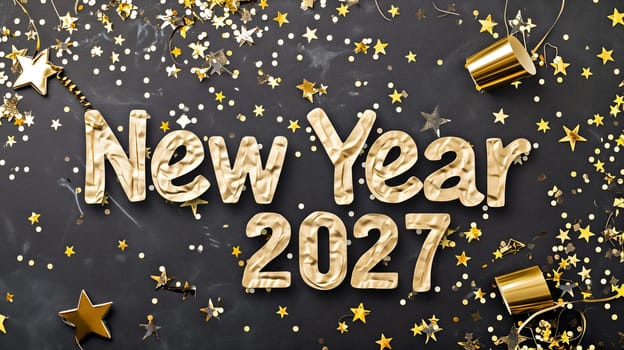 letters New year 2027 laid on flat background with high angle view, celebration concept. Neural network generated image. Not based on any actual scene or pattern.
