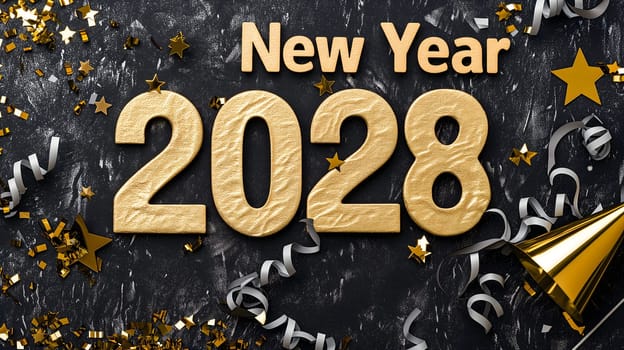 letters New year 2028 laid on flat background with high angle view, celebration concept. Neural network generated image. Not based on any actual scene or pattern.