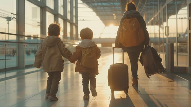 Family and kids at airport, travel Concept, family vacation.
