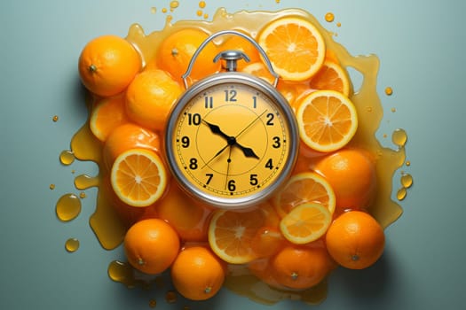 New Fresh orange alarm clock. Fresh summer pastel. Generate Ai