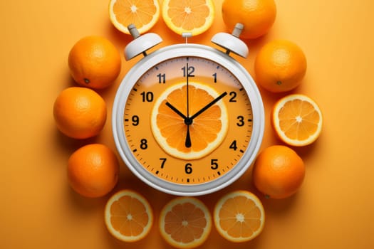 Functional Fresh orange alarm clock. Fresh summer pastel. Generate Ai