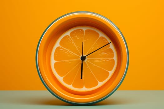 Quirky Fresh orange alarm clock. Fresh summer pastel. Generate Ai