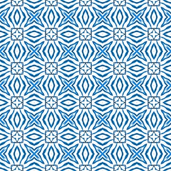 Textile ready vibrant print, swimwear fabric, wallpaper, wrapping. Blue ecstatic boho chic summer design. Ethnic hand painted pattern. Watercolor summer ethnic border pattern.