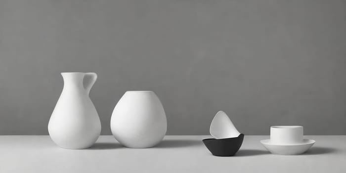 Composition of simple objects against plain grey background. Ai Generative