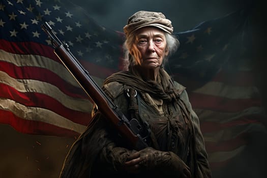 Patriotic American old woman military vintage. Patriotic portrait. Generate Ai