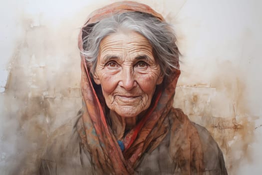 Raw Canvas unfinished paint old woman work. Picture painter. Generate Ai