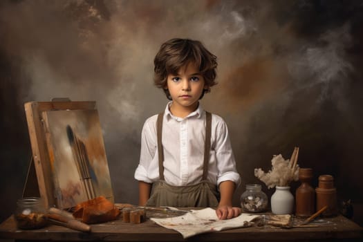 Canvas unfinished paint artist child. Picture easel. Generate Ai