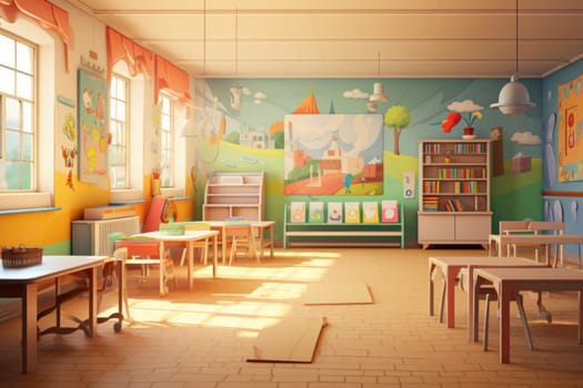 Welcoming Classroom preschool. Nursery interior toy. Generate Ai