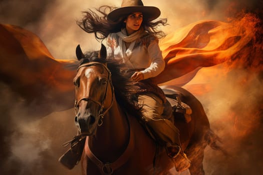 Intricate Cowboy banner portrait. Rodeo bandit. Fictional person. Generate Ai