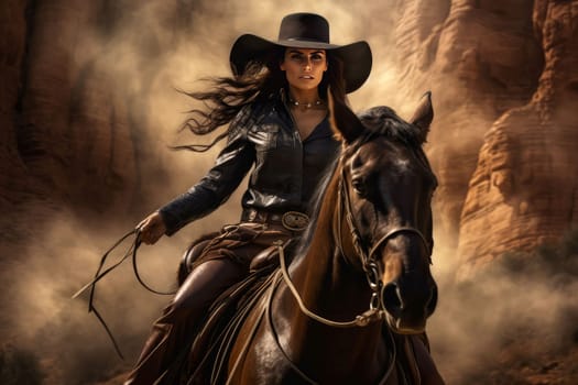 Majestic Cowboy banner portrait. Rodeo bandit. Fictional person. Generate Ai