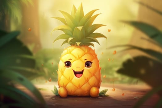 Delightful Cute pineapple character. Natural eating. Generate Ai