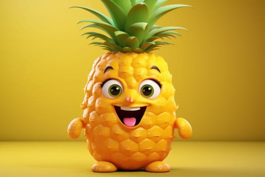 Whimsical Cute pineapple character. Natural eating. Generate Ai