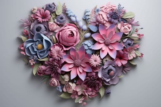 Romantic Floral heart 3d. Summer love card. Generate Ai