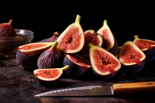 Aromatic Fresh sliced figs. Seed dessert. Generate Ai
