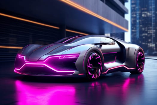 Quiet Neon electric car. Energy technology. Generate Ai