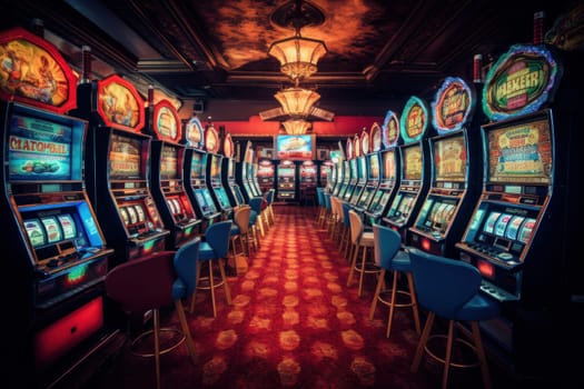 Unpredictable Casino slot machine. Winner money. Generate AI