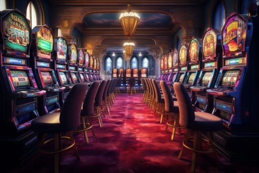 Enticing Casino slot machine. Winner money. Generate AI