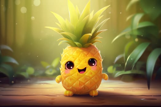 Appealing Cute pineapple character. Natural eating. Generate Ai