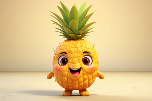 Cute pineapple character. Natural eating. Generate Ai