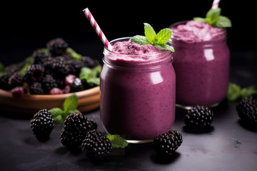 Sweet Blackberry smoothies. Drink detox shake. Generate Ai