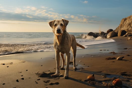 Expansive Dog beach. Sunny day animal. Generate Ai