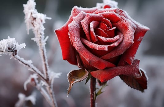 Mesmerizing Frozen red rose. Natural flower. Generate Ai