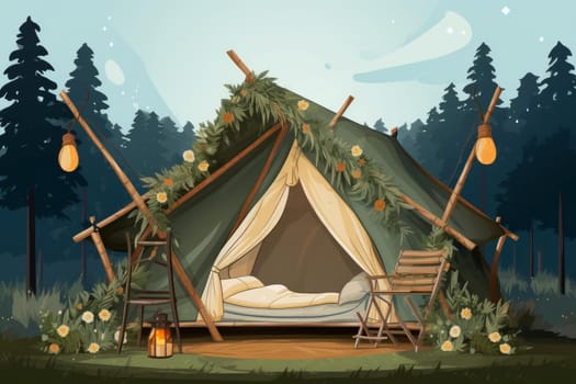 Inviting Glamping mockup background. Wild mountain. Generate Ai
