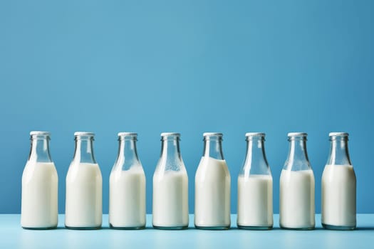 Fragrant Glass bottle milk container. Beverage clean lactose. Generate Ai