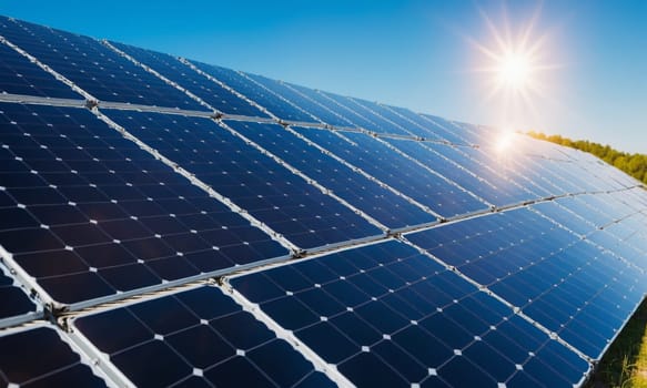 solar energy panels in solar power plant, photovoltaic cells.