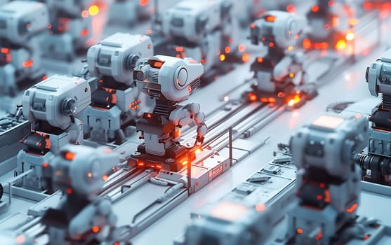 Smart industry robot arms modernization for innovative factory technology . Concept of automation manufacturing process of Industry 4.0 or 4th industrial revolution and IOT software control operation. High quality photo