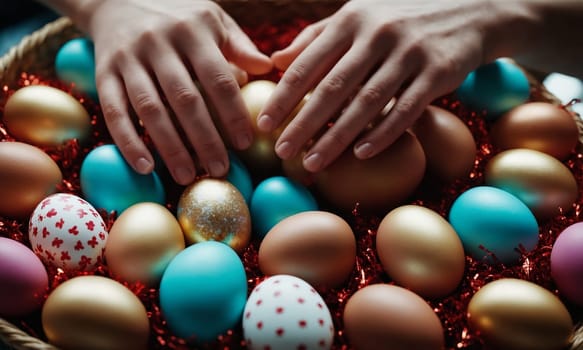 Close-up of female hands holding Easter eggs.