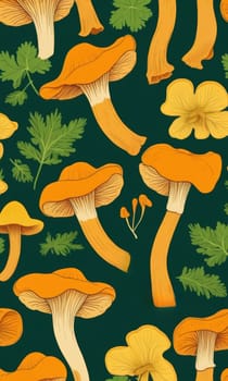 Seamless pattern with chanterelle mushrooms and parsley. illustration.