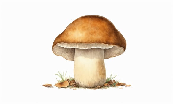 Boletus mushroom isolated on white background. Watercolor illustration