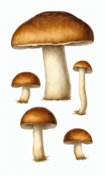 Set of mushrooms isolated on a white background. Watercolor illustration