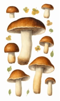 Set of mushrooms isolated on a white background. Watercolor illustration