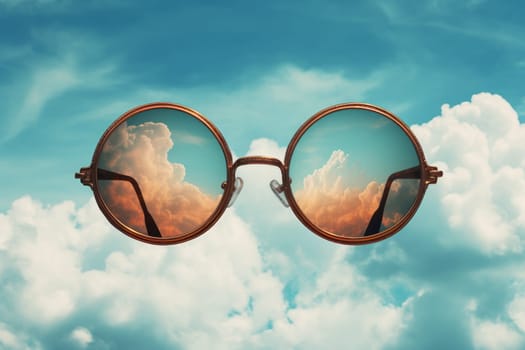 Glasses on sky. View clear summer. Generate Ai