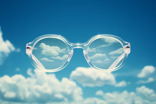Reflective Glasses on sky. View clear summer. Generate Ai