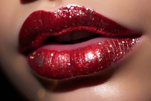 Glittery lips. Makeup face styling. Generate Ai