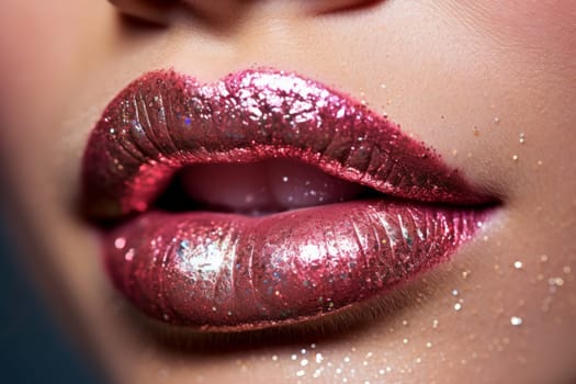 Sparkling Glittery lips. Makeup face styling. Generate Ai