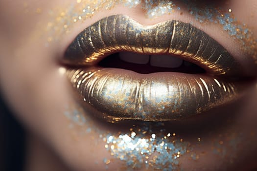 Glamorous Glittery lips. Makeup face styling. Generate Ai