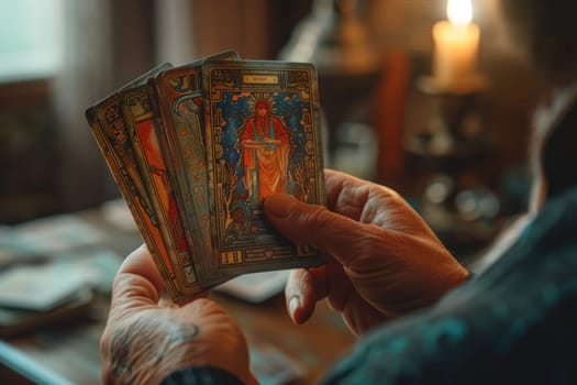 blue metaphorical psychological asocial cards in hands. ai generated